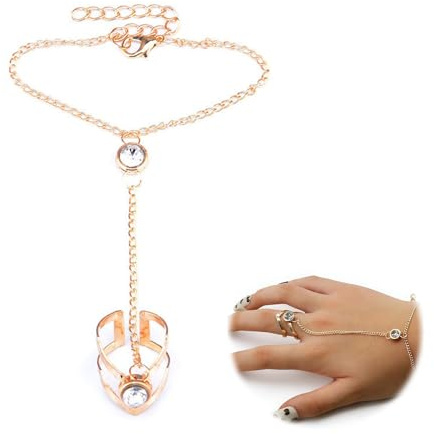 ARYIMYDP Bracciale con Anello Dito Donna, Placcato Oro 14K con Zirconi, Impermeabile e Senza Nichel, Catena Mano Regolabile per Look Stratificato Elegante, Perfetta per Festa e Quotidiano