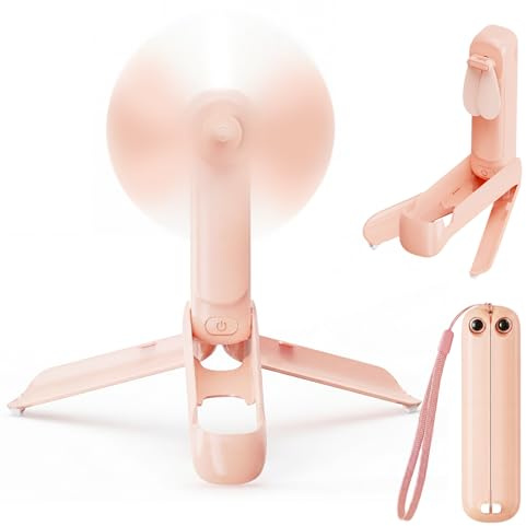 Mini USB Ventilateur Portable Rechargeable Ventilateur de Poche 3 en 1 Petit Pliable Ventilateur à Main avec 2000mAh Batterie Externe Autonomie 12 H Mini Ventilo Portable pour Voyage, Été Cadeau– Rose