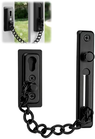 Door Chain Lock Heavy Duty Stainless Steel Door Chain for Front Door Black Security Chain Lock Anti Theft Chain Lock for Door Internal Door Safety Door Chains for FrontDoor Home Office Use