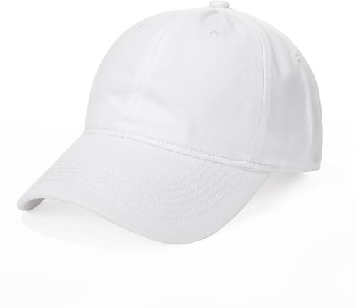 Cappellino da Baseball 100% Cotone, Cappello Uomo Donna Regolabile 55-60 cm, Berretto con Visiera Traspirante e Confortevole, Cappello Sportivo Casual per Tempo Libero e Outdoor - Bianco