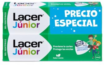 LACER JUNIOR Tandgel Pack 2 x 75 ml Mint smak, tandkräm för barn från 6 år - förhindrar karies - Fluorformel mer kalcium - Ta hand om mjölktänderna