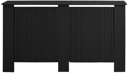 OHS Black Radiator Cover Large Ribbed Wooden Slats Top Shelf Heater Cover