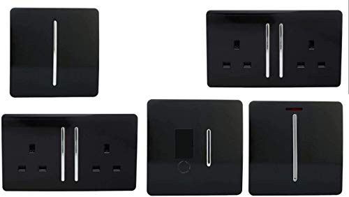 Trendi Switch Artistic Modern Glossy Switches & Sockets Kitchen Trade/Multi Buy Room Pack in Black