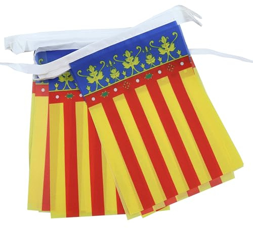 AZ FLAG Festone Comunità Valenciana 6 m 20 bandiere Poliestere Leggero | Uso interno ed esterno ghirlanda di bandiere della Comunità Valenciana Comunidad Valenciana