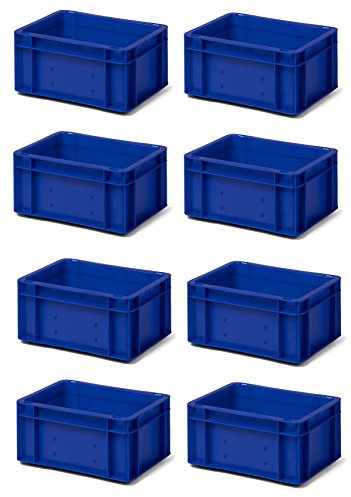 1a-TopStore 8 Stk. Transport-Stapelkasten TK314-0, blau, 300x200x145 mm (LxBxH), aus PP, Volumen: 5.5 Liter, Traglast: 25 kg, lebensmittelecht, made in Germany, Industriequalität