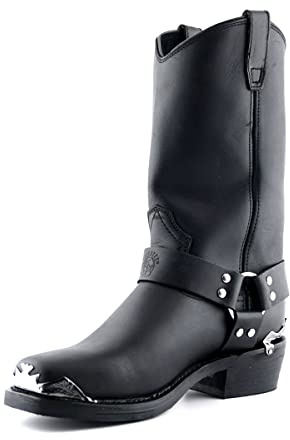 Grinders Hommes Noir Biker Style Santiags Bottes Eagle Hi Western en Cuir (Mens UK 6 / EU 40,)