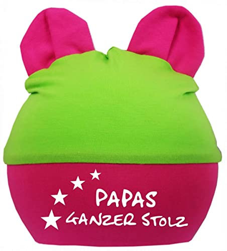 Kleiner Fratz Baby Ohren Mütze Multicolor (Farbe pink-Lime) (Gr. 3 (98-122) Papas ganzer Stolz
