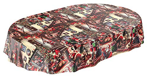 ANRO Tischdecke Weihnachtstischdecke abwaschbar Wachstischdecke Weihnachtsman Oval 240x140cm