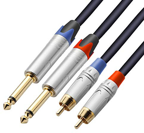 Tisino Dual 6.35mm Jack to Phono Cable, Twin 1/4 to RCA Stereo Audio Interconnect Lead Patch Cords - 2m
