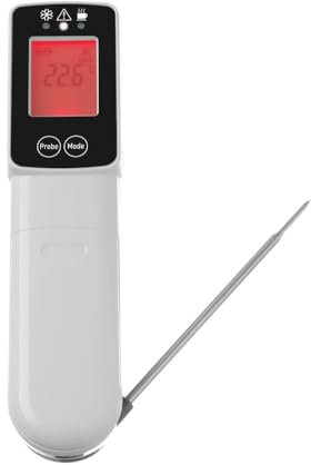 HENDI Infrarot-Thermometer mit Sonde, Temperaturmessgerät, Temperaturmesser, Messbereich -60°C bis 350°C, 39x53x(H)158mm