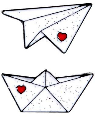 Miniblings 2er Set Papierschiff Papierflieger Brosche Pin Weiß emailliert | Statement am Revers, montiert in Berlin, mit Flieger und Boot