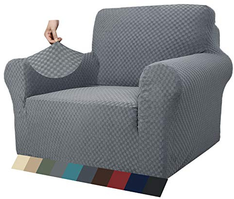 MAXIJIN Housse de Chaise Jacquard pour Salon, Housses de Fauteuil antidérapantes Super Extensibles avec accoudoirs, Housse de canapé 1 pièce pour Chiens (1 Place, Gris Clair)