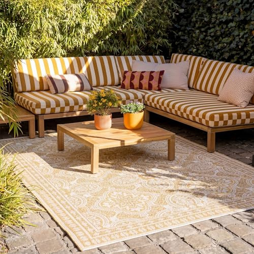 FRAAI | Home & Living In- & Outdoor Teppich - Summer Oriental Gelb - Wetterfest - Polypropylen - 80x150 cm - Balkon, Garten/Terrasse - Terrasse Teppich - Outdoor Rug