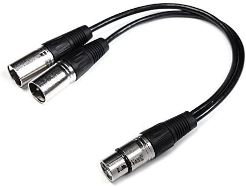 BRIEFCEC XLR Y Cable, 30cm，Microphone Splitter Cable1 Female to 2 Male,3 Pin Jack Splitter Cord Audio Adapter, Zinc Alloy Jack OFC Copper(Silver)