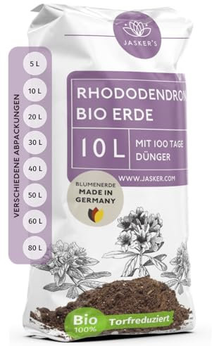 Bio Rhododendronerde 10 L - Saure Erde mit 20% weniger Torf für Moorbeetpflanzen - Erde für Pflanzen mit Dünger - Saure Blumenerde - Pflanzenerde mit saurem PH-Wert