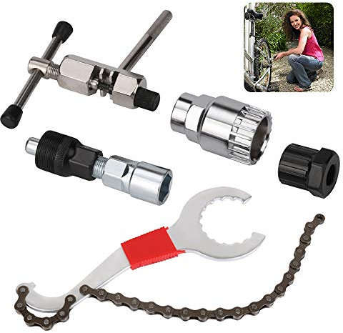 XiXiRan Fahrrad Reparatur Werkzeug Set, Fahrrad Kassette Removal Tool, Kettenpeitsche und Abzieher Set, Ketten Werkzeug, Multitool aus Kohlenstoffstahl, Silber