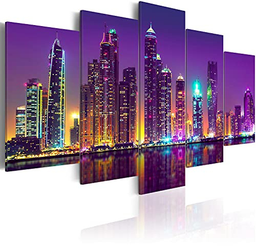 B&D XXL Acrylglasbild Dubai 200x100 cm 5 Teilig Wandbild auf Acryl Glasbilder Kunstdruck Moderne Acrylglas Platte Wanddekoration Geschenke Heimdekoration Glasbild City Stadt Nacht d-C-0024-k-n