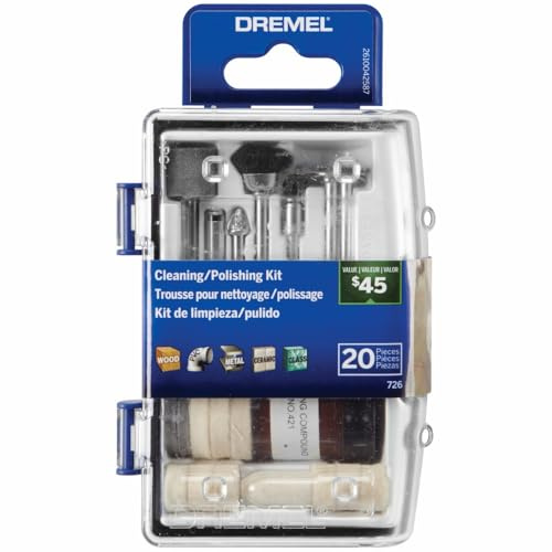 Dremel 726-01 Reinigungs- und Polierwerkzeug-Zubehör-Set mit Aufbewahrungskoffer, 20-teiliges Set – inklusive Polierscheiben, Polierbits und Verbindung