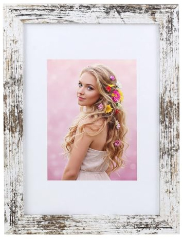 KM FOTO Bilderrahmen Holz Plexi Acryl Rahmen quadratisch Collage Wanddeko Poster S215: Farbe: Shabby-Weiß | Format: 20x30