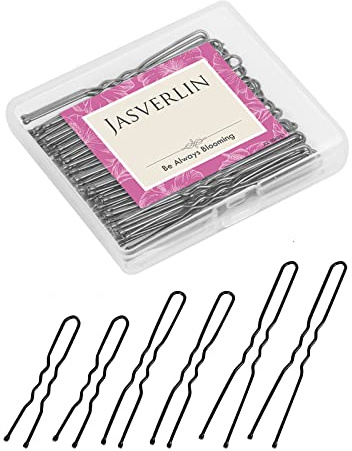 JASVERLIN U-formade hårnålar svart sortiment, U Bobby pin för hårknut små långa hårnålar bunheads för bröllop frisyrer hår updo accessoarer kvinnor flicka blandade storlekar 150 st