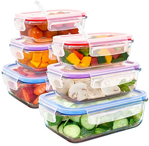 LG Luxury & Grace Pack 6 Fiambreras Cristal 360 ml Recipientes Herméticos Alimentos, Portátil Comida, Snacks, Almacenamiento. Aptos Microondas, Horno, Lavavajillas y Congelador. Sin BPA