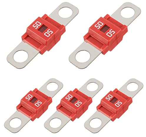 BOJACK AMI/Midi Fuse 50A High Current Bolt-on Fuse 50 Amp for Cars, Trucks, Construction Vehicles, Buses, Caravans (Pack of 5)