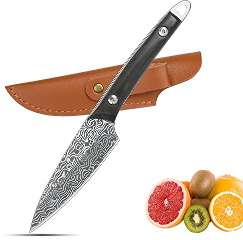 WILDMOK Coltello da frutta Coltello spelucchino Coltello multiuso in acciaio inox Coltello da cucina per frutta e verdura con custodia in pelle Küchenmesser zum Schneiden und Schnitzen