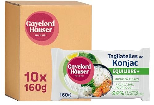 GAYELORD HAUSER - Tagliatelle de Konjac Nature - Lot de 10 x 160 g | Faible en calories - Sans rinçage - Prêt à l'emploi - Riche en Fibres - Sans Matière Grasse