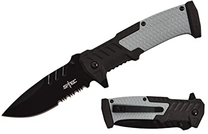 S-TEC 8.25 inch Recon Series Assisted Folding Knife with ABS & Rubber Handle - multiple style & color to choose from - (TS014 Light Gray)