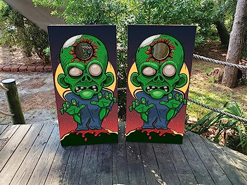 Pair of Waterproof Cornhole Board Wraps- Decals ONLY- Zombie Apocolypse - Laminated - Easy to Apply