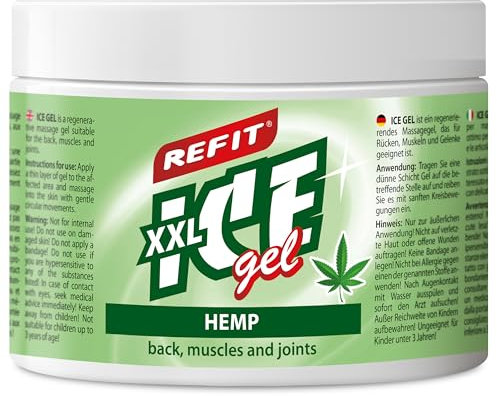 REFIT® Ice Gel Hanf 500 ml - Extra Schmerzgel - einzigartige Kombination aus Hanföl und kühlendem Menthol - für Rücken, Muskeln und Gelenke - Massagegel zur Regeneration - einzigartige Formel