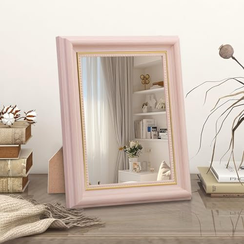 HLFMVWE Specchio da tavolo vintage da scrivania, cornice in legno rustico, rettangolare, antico, piccolo specchio decorativo per comò, piano di lavoro, ufficio, camera da letto, bagno, soggiorno, 20 x