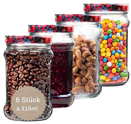 Blumixx Einmachgläser mit Schraubdeckel 6er Pack Einmachglas mit Deckel - 315ml Fassungsvermögen - Ideal für Erntezeit, Konservierung & stilvolle Aufbewahrung - Robust & langlebig für Haus & Garten