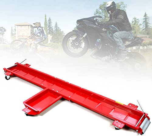 Motorbike Dolly Mover Motorcycle Stand Garage Parking Aid Trolley Skate Centre Tool Scooter Platform With Wheel Carrier Heavy Duty Support Moto For Transporting Motorcycles Red Load 567Kg 360°