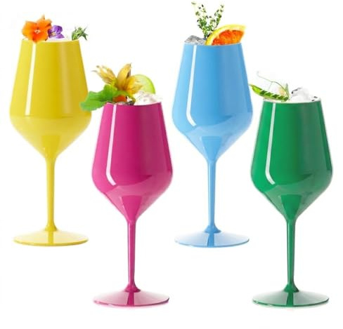 DoimoFlair Bicchieri da vino in plastica infrangibili, bicchieri da spumante, bicchieri da cocktail colorati, set di 4 pezzi