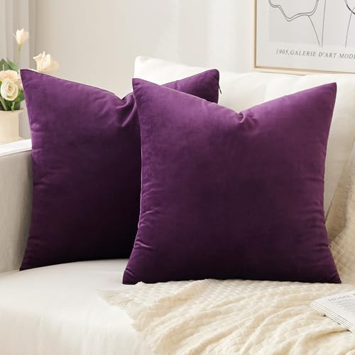 Slozzi 2er Set Samt Kissenbezüge Haushalt Dekokissen Dekorative Kissenhülle Weich Sofakissen für Sofa Schlafzimmer Wohnzimmer 50x50 cm Lila | Haushalt Dekorative Kissenhülle Weich für Sofa Schlafzimmer Wohnzimmer
