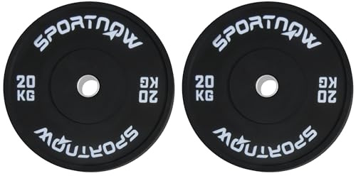 SPORTNOW Set di 2 Dischi Palestra da 20 kg, Dischi per Bilanciere e Manubri con Attacco Ø5 cm per Allenamento a Casa e Palestra, Nero