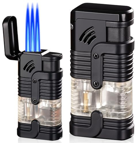 Nizirioo 2 Pièces Briquet à Trois Jets Tempête Jetflame Rechargeable au Butane - Excellente Idée Cadeau pour Homme (Sans Gaz)