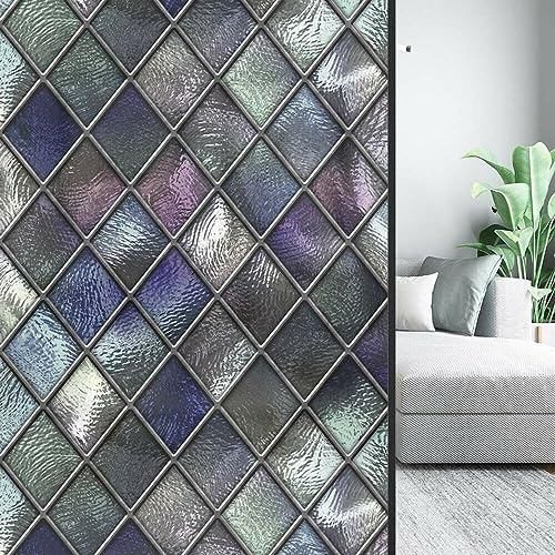 RANRAO 1 X 3D Bunte Fensterfolie Frosted Gebeizt Mosaik Flügelfolie Statisch Haftende Glasaufkleber Privatsphäre PVC für Glastür 45 x 58 cm