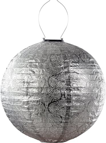 LUMIZ Solarlaterne - für Außen - Tigres - Runden - Gartenbeleuchtung - Solarlampen - Gartendeko - 40cm - Silber