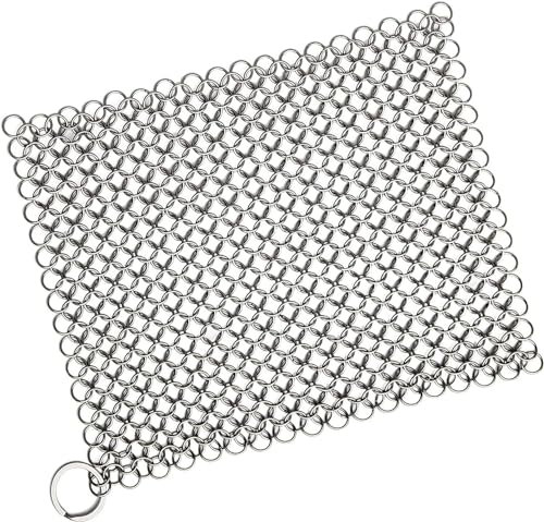 Glamified , glam Cast Iron Cleaner Stainless Steel Square 8x6 Inch Chainmail Scrubber for All Types of Skillet Griddles, Cast Iron Pans, Grills & Dutch Ovens