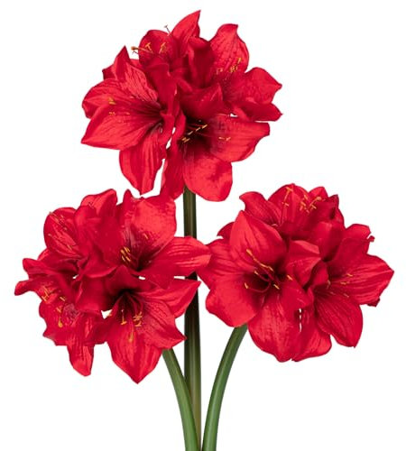 Briful Künstliche Amaryllis-Blumen, 43 cm, künstliche Amaryllis-Blumen mit 4 Köpfen, Seidenblumenstrauß für Zuhause, Zimmer, Tischdekoration, Hochzeit, Party, Arrangements, 3 Stück