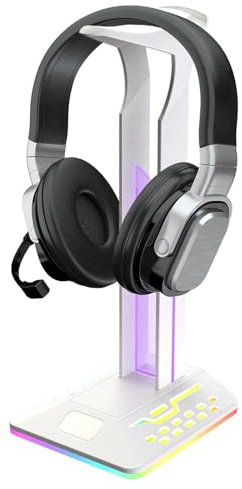 LED-hörlursstativ – RGB headsethållare, hörlursställ | LED gamng hörlursstativ med dubbla USB-portar, slitstark halkfri multifunktionell justerbar hörlurar hängare för skrivbordstillbehör