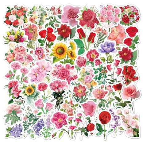 Aufkleber Blumen, 110 Stück Sticker Blumen Scrapbooking Wasserfeste Stickers Aufkleber Selbstklebend Farbenfroh DIY Dekopapier Klebeaufkleber für Albumhandwerk Fotoalbum