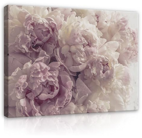 WallArena - Leinwand Bilder Blumen Pfingstrosen - 100x70 cm Leinwandbilder - Bild auf leinwand - Wandbild XXL groß Wandbilder für Wohnzimmer Schlafzimmer Wohnzimmerbilder Modern - Natur Rosa