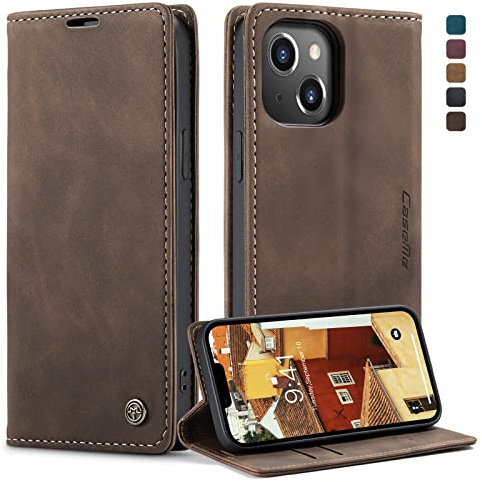 owlhold Coque iPhone 14, Housse Antichoc en Cuir PU Premium Fentes Cartes Etui Pochette de Portefeuille avec Fonction Support Case à Rabat pour iPhone 14 - Café