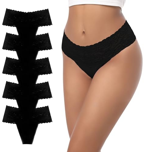 GAREDOB Damstringtrosa bekväma sexiga stringtrosor underkläder full täckning mjuka tangasstringtrosor, Svart-5-pack, M