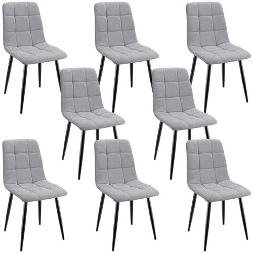 ANVOFONG Leinenstoff Esszimmerstühle 8er Set,Grau | Karomuster,Esszimmerstuhl mit verstärkten Stuhlbeinen,Küchenstuhl Polsterstühle,Stuhl für Esszimmer,Küche & Wohnzimmer