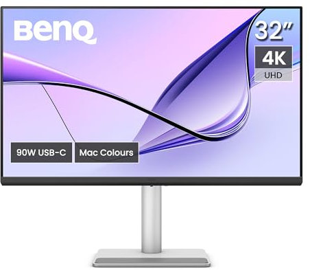 BenQ MA320U 32 Zoll 4K 3840x2160 Monitor für MacBook Pro/Air, Dual USB-C, 90W-Stromversorgung, Mac Color Match, USB-Hub, Helligkeits- und Lautstärkeregelung auf Mac, Verstellbarer Fuß, P3-Farbraum