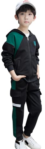 linboo Jungen Trainingsanzug Sport Set 2tlg Jogginganzug Freizeitanzug Sweat-jacke mit Kapuze + Sporthose Sport Anzug für Kinder